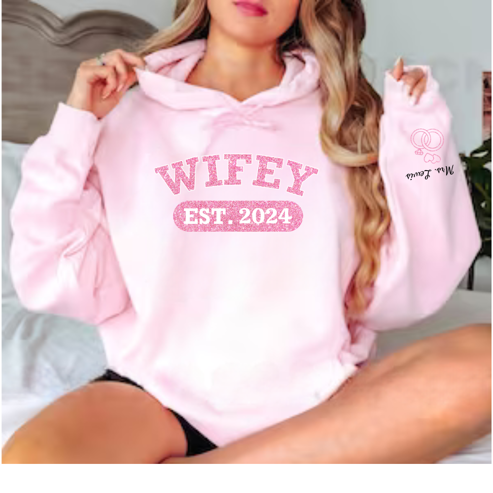 Personalized Wifey Hoodie Sweatshirt - Pink Glitter Edition