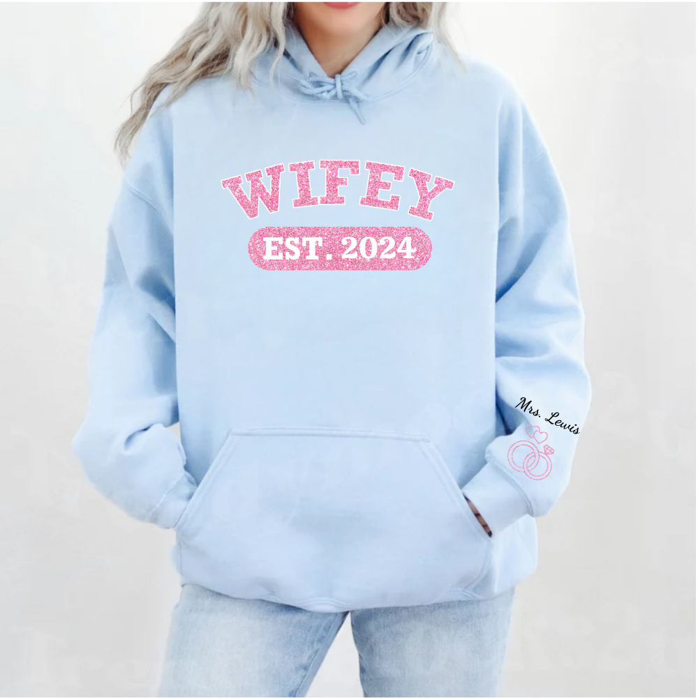 Personalized Wifey Hoodie Sweatshirt - Pink Glitter Edition