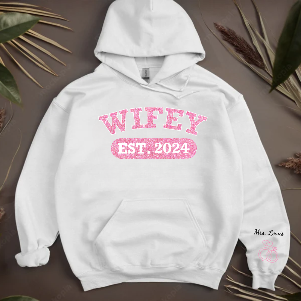 Personalized Wifey Hoodie Sweatshirt - Pink Glitter Edition