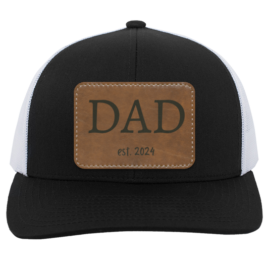 Leather Patch Trucker Hat - Dad Established 2024