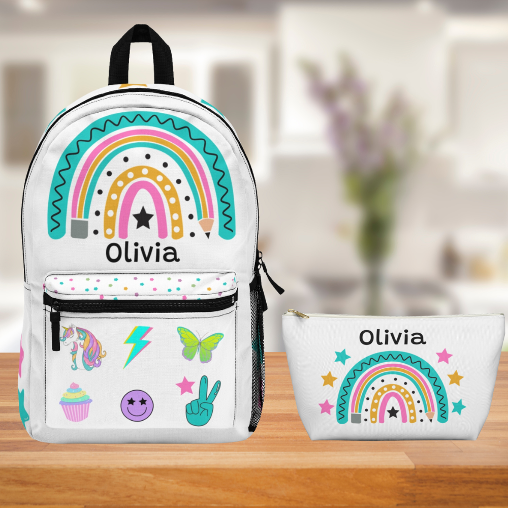 Personalized Kids Star Rainbow Backpack Lunch Box Pencil Pouch Bundle