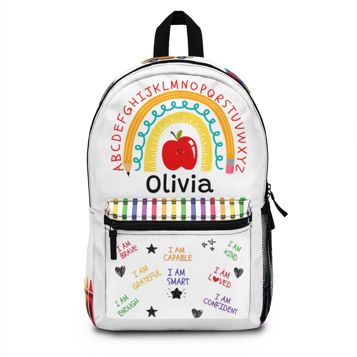 Personalized Kids Affirmation Pencil Rainbow Backpack Lunch Box Pencil Pouch Bundle