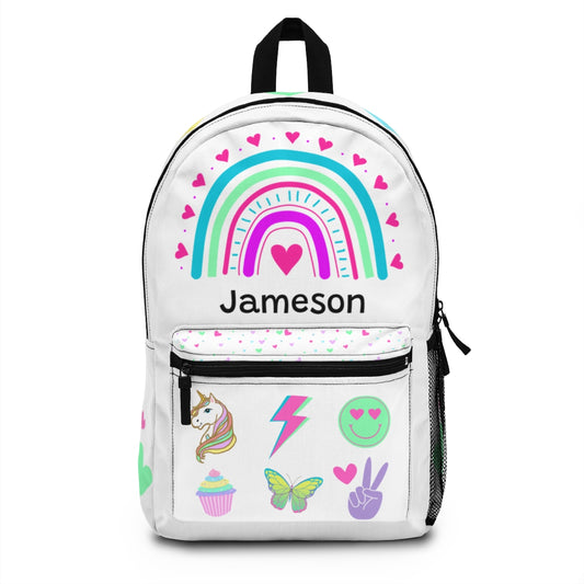 Personalized Kids Heart Rainbow Backpack Lunch Box Pencil Pouch Bundle