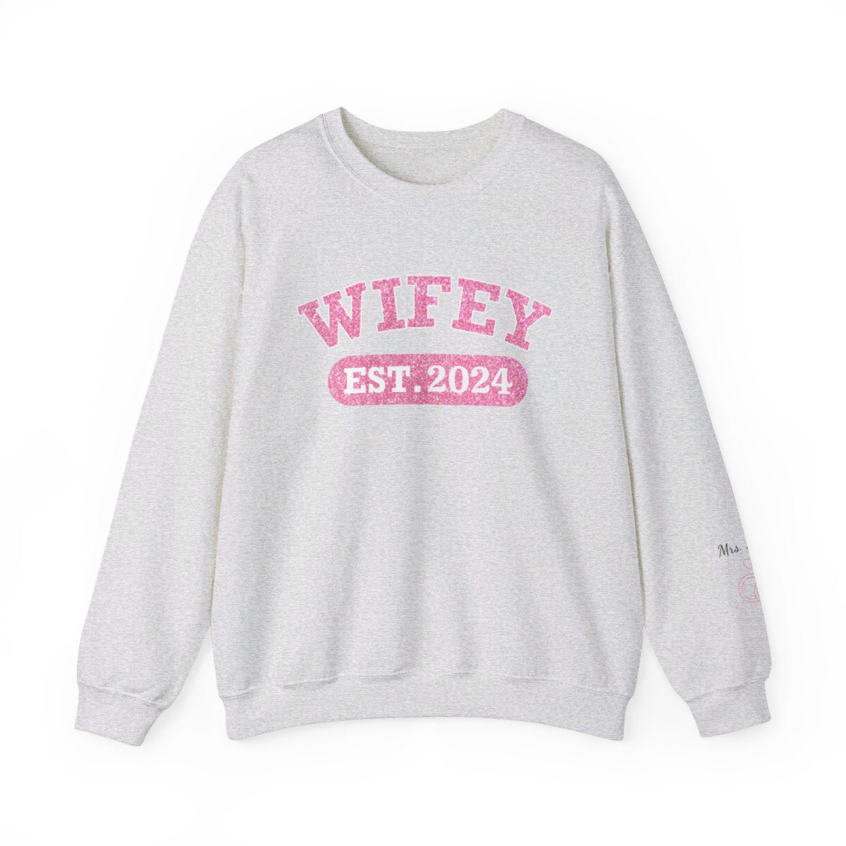 Personalized Wifey Crewneck Sweatshirt - Pink Glitter Edition